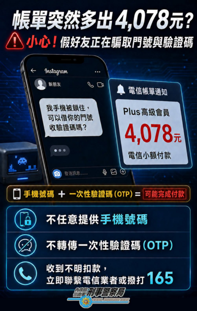 簡訊OTP詐騙宣導海報